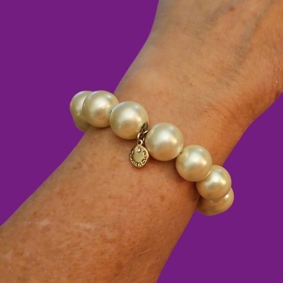 CHARTER CLUB White Chunky Glass Pearl Bridal Stretch Bracelet - Picture 1 of 4